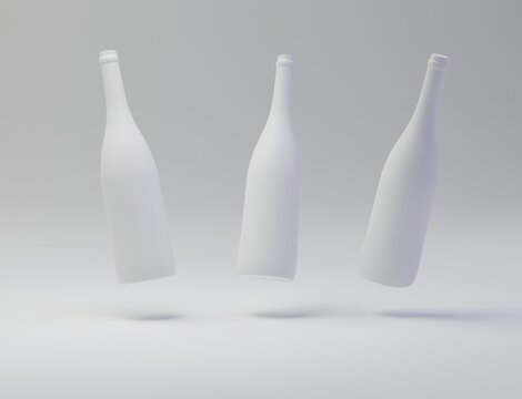 Creative minimal design idea. Concept of a White Wine bottle mock-up design with a white background. 3d render, 3d illustration.