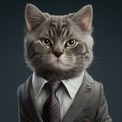 Realistic lifelike glam cute kitty , in a suit, business style tie gentlemen smart cat elegant mammal soft fluffy Generative AI 