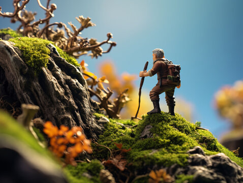 Outdoor nature adventure characters miniature photography cartoon illustration