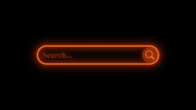 Neon search bar with glowing orange light on a dark background. Symbolizing online search and digital technology.