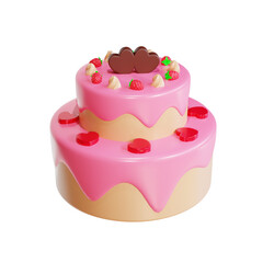 3d render pink strawberry cake valentine