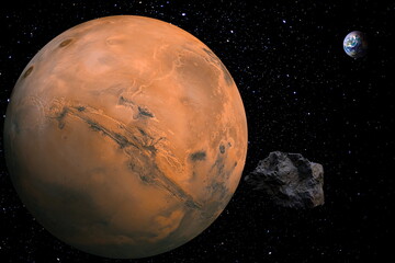 planet mars and rock over earth space