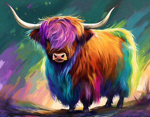 Colorful highland cattle - obrazy, fototapety, plakaty