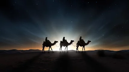  The Biblical Wise Men going to Bethlehem to see the birth of the baby Jesus of Nazareth. Generative AI © Nhan