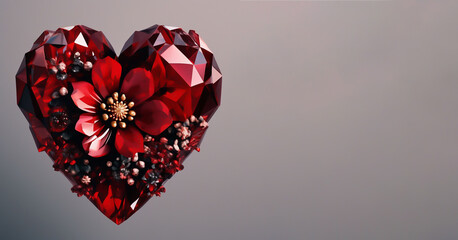 Crystal flower heart with place for text