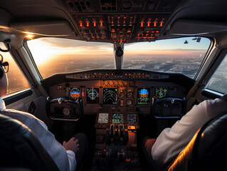 View from the cockpit with 2 pilots, instrument flight