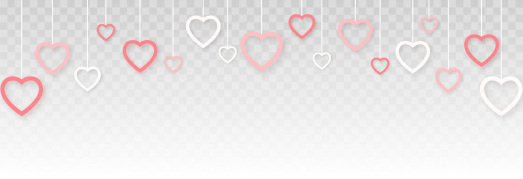 Paper hanging hearts png. Paper confetti in the shape of a heart for Valentine's Day. Paper decorations, elements png. Mothers Day. March 8.