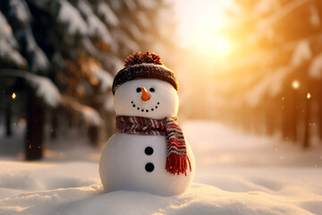 snowman in winter christmas background