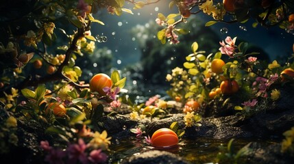 Beautiful fruits peach orange sunshine lullaby - obrazy, fototapety, plakaty
