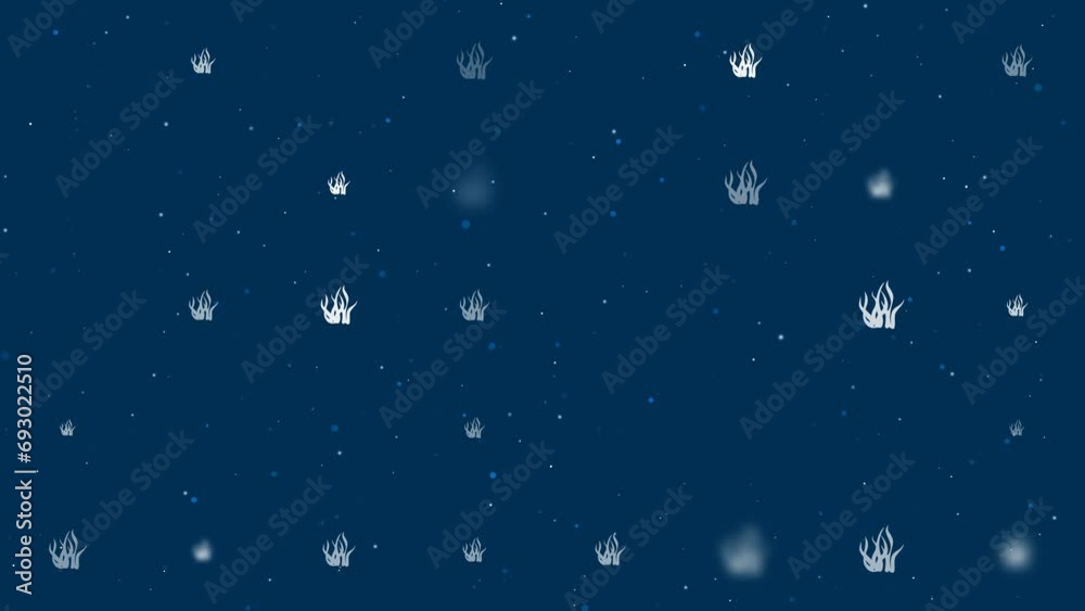 Poster template animation of evenly spaced seaweed symbols of different sizes and opacity. animation of tra
