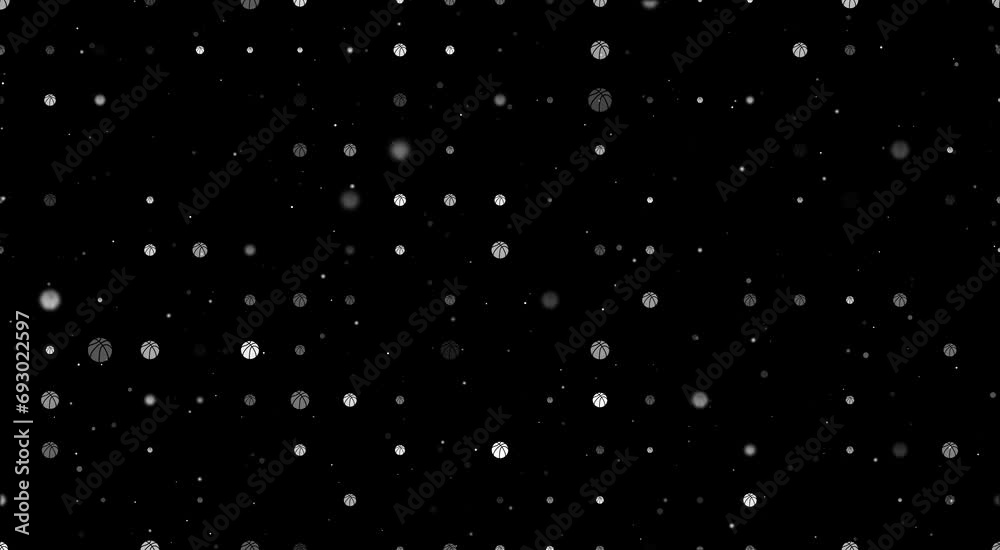 Poster template animation of evenly spaced basketball symbols of different sizes and opacity. animation of 