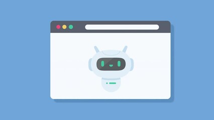 Robot on laptop screen talking to customer Automated message response system concept