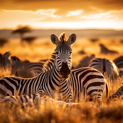 A Majestic Herd of Zebras Grazing in a Field