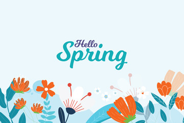 Hand Drawn Spring Leaves Background.