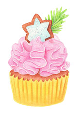Christmas cupcake, food decoration, watercolor illustration