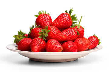 plate with ripe strawberries isolated on transparent background, png file