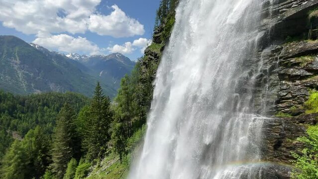 Stuibenfall waterfall bigest waterfall in Tirol in the Otztal valley in Tyrol Austria during a beautiful springtime day in the Alps.