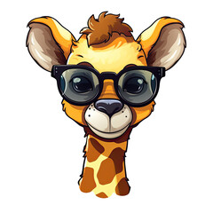 Naklejka premium Little cute giraffe wearing sunglasses.