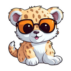 Naklejka premium Little cute cheetah wearing sunglasses.