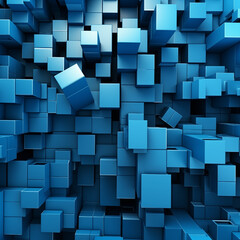 Abstract Background Of 3d Cubes In Vivid Blue With Horizontal Extrusions