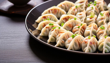 Steamed pork dumplings, a delicious Chinese gourmet meal generated by AI