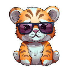Naklejka premium Little cute tiger wearing sunglasses.