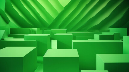 Green Abstract Background with Centered Cubes