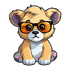 Fototapeta premium Little cute lion wearing sunglasses.