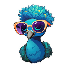 Little cute peacock wearing sunglasses.