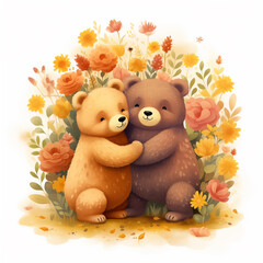 cute fat bear hug Surrounded by Valentine's Day flowers