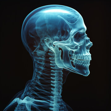 X-ray of the side of the skull transparent blue black background