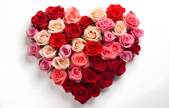 Heart Made of Red and Pink Roses isolated on white background