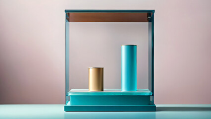 A Unique Blue and Gold Cylinder Displayed in a Glass Case