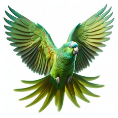 green parrot, loro verde, зеленый попугай, burung beo hijau, pappagallo verde, isolated White background - obrazy, fototapety, plakaty