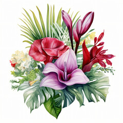 Watercolor floral illustration exotic nature tropical