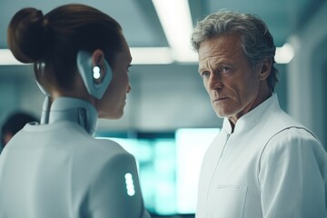 Obraz premium Futuristic Healthcare: Patient and Doctor in High-Tech Hospital