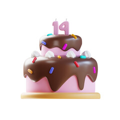 3d render pink chocolate valentine 14 love cake