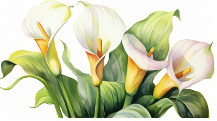 Watercolor illustration calla lillies tropical flower