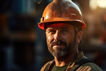 Portrait Of Focused Construction Worker in Industrial Setting