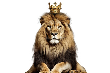 Fototapeta premium The Royal White lion with luxury dress costume. Close up Portrait King lion with throne and crown isolated on transparent png background.