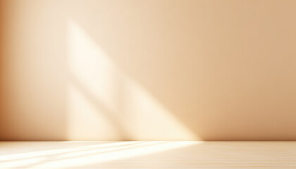 Minimal abstract light beige background for product presentation. Shadow and light from windows on plaster wall.