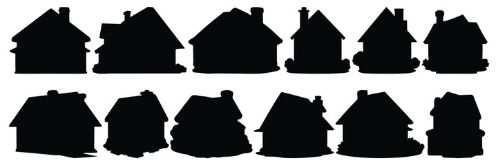 House building silhouettes set, large pack of vector silhouette design, isolated white background - obrazy, fototapety, plakaty