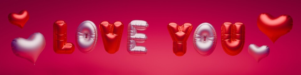 LOVE YOU. Balloon text. 3d illustration for poster, card, banner valentine day, wedding. 