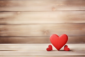 Fototapeta premium Romantic Red Hearts on Wooden Background - Generative AI