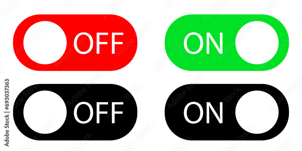 Poster a set of buttons to turn on and off. vector green, red and color buttons on isolated background for 