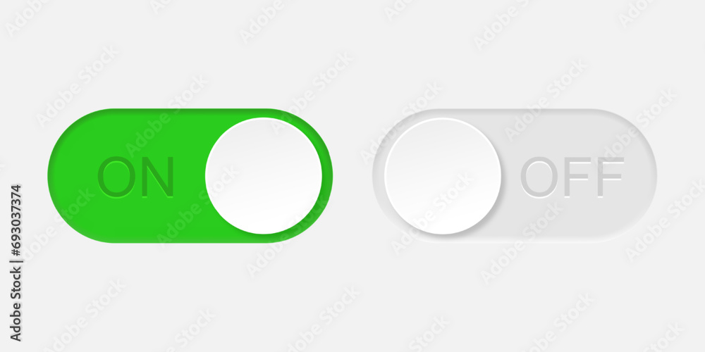 Poster on and off switch buttons on an isolated background. set of switch buttons in different colors with 