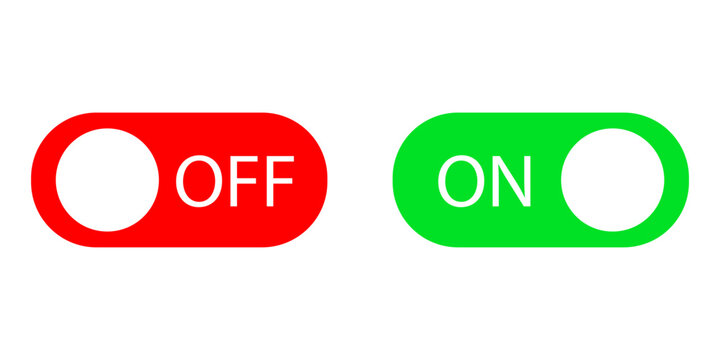 On and Off buttons. Vector green and red buttons on isolated background for your design. Vector EPS 10