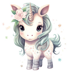 Cute Pastel Baby Unicorn Watercolor Clipart Illustration