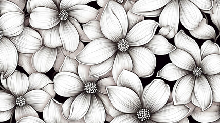 pattern white flower drawing line style - obrazy, fototapety, plakaty