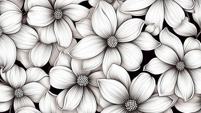 pattern white flower drawing line style